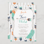 2つの野生の部族の矢の誕生日パーティブルーグリーン 招待状 (正面/裏面)