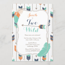 2つの野生の部族の矢の誕生日パーティブルーグリーン 招待状