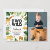 2つの野生の2歳の誕生日パーティーサファリ動物パーティー 招待状 (正面)