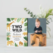 2つの野生の2歳の誕生日パーティーサファリ動物パーティー 招待状 (スタンド正面)