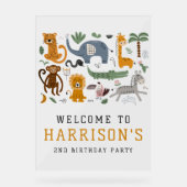 2つの野生の2番目の誕生日サファリ動物の子供たちを歓迎 アクリルサイン (正面)