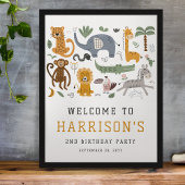 2つの野生の2番目の誕生日サファリ動物の子供たちを歓迎 ポスター