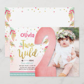 2つの野生パーティの招待状2nd誕生日ガールボホ 招待状 (正面/裏面)