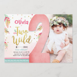 2つの野生パーティの招待状2nd誕生日ガールボホ 招待状