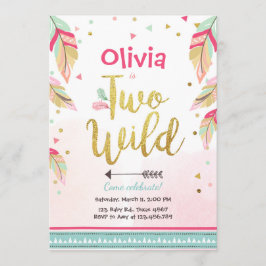 2つの野生パーティの招待状2nd誕生日ガールボホ 招待状
