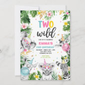 2つの野生誕生日金ゴールドサファリジャングル動物パーティー 招待状 (正面)