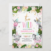 2つの野生誕生日金ゴールドサファリジャングル動物パーティー 招待状 (正面)