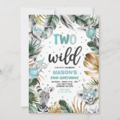 2つの野生誕生日金ゴールドサファリジャングル動物パーティー 招待状 (正面)