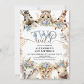 2つの野生 | Safari Jungle動物の第2バースデーボーイ 招待状 (正面)