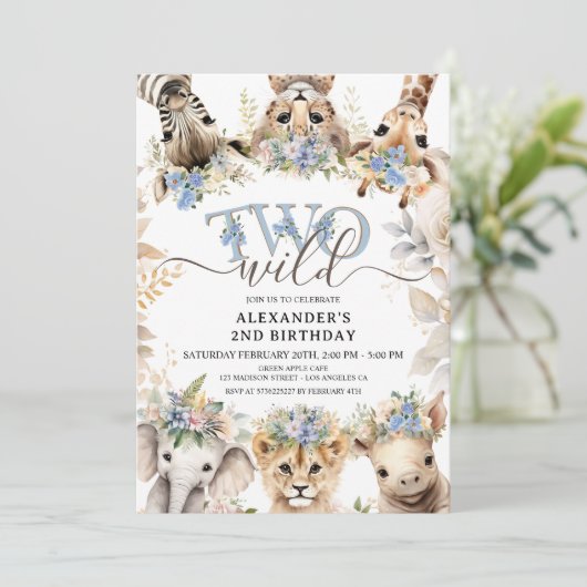 2つの野生 | Safari Jungle動物の第2バースデーボーイ 招待状 (スタンド正面)