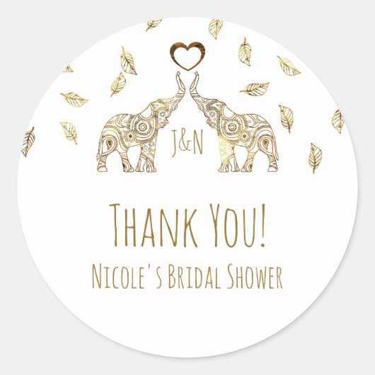 2つの金ゴールドゾウ&紅葉結婚式の引き出物 ラウンドシール (正面)
