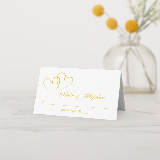 2つの金ゴールドハート相互座席表 プレイスカード (正面)