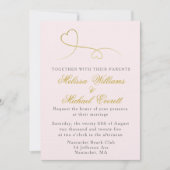 2つの金ゴールドハート |ピンクミニマル結婚式招待状 招待状 (正面)