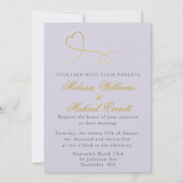 2つの金ゴールドハート |ラベンダー結婚式招待状 招待状