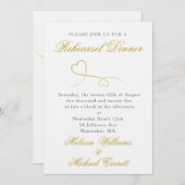 2つの金ゴールドハート |リハエレガントーサミニマルーディナー 招待状 (正面/裏面)