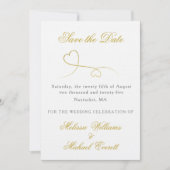 2つの金ゴールドハート |日エレガント付ミニマルの保存 招待状 (正面)