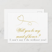 2つの金ゴールドハート |私のメイド・オブ・オーナー（花嫁付き添い人）結婚に インビテーションポストカード (正面/裏面)