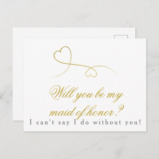 2つの金ゴールドハート |私のメイド・オブ・オーナー（花嫁付き添い人）結婚に インビテーションポストカード (正面/裏面)