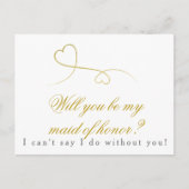 2つの金ゴールドハート |私のメイド・オブ・オーナー（花嫁付き添い人）結婚に インビテーションポストカード (正面)