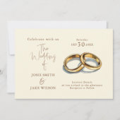 2つの金ゴールド結婚のリングのイラストレーション結婚 招待状 (正面)