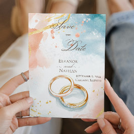 2つの金ゴールド結婚のリングや輪洗練された日付を保存 招待状