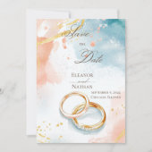 2つの金ゴールド結婚のリングや輪洗練された日付を保存 招待状 (正面)