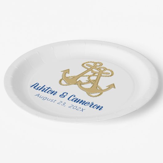 2つの金ゴールド航海のいかり結婚の紙プレート ペーパープレート (アングル)