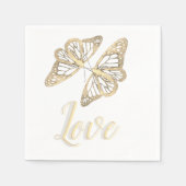 2つの金ゴールド蝶 スタンダードカクテルナプキン (正面)