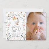 2つの間抜けガチョウの花の写真2nd誕生日 招待状 (正面)