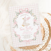 2つの間抜けグースピンクボウ女の子2nd誕生日 招待状