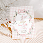 2つの間抜けグースピンクボウ女の子2nd誕生日 招待状