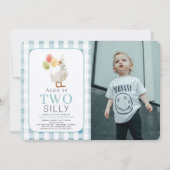 2つの間抜けグースブルーギンガムボーイ2nd誕生日 招待状 (正面)