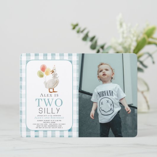 2つの間抜けグースブルーギンガムボーイ2nd誕生日 招待状 (スタンド正面)