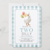 2つの間抜けグースブルーギンガムボーイ2nd誕生日 招待状 (正面)