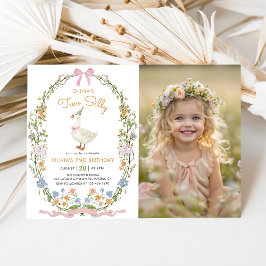 2つの間抜けグースワイルドフラワー2nd誕生日の写真 招待状