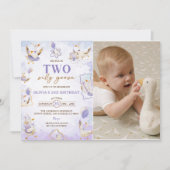 2つの間抜けグース2番目の誕生日パーティー写真 招待状 (正面)