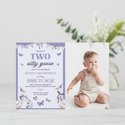 2つの間抜けグース2番目の誕生日パーティー写真 招待状 (スタンド正面)