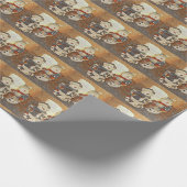 2つの雪だるまとキャンドル – 赤錆 ラッピングペーパー (角)