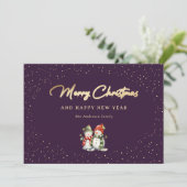 2つの雪だるま紫と金ゴールド雪 シーズンカード (スタンド正面)