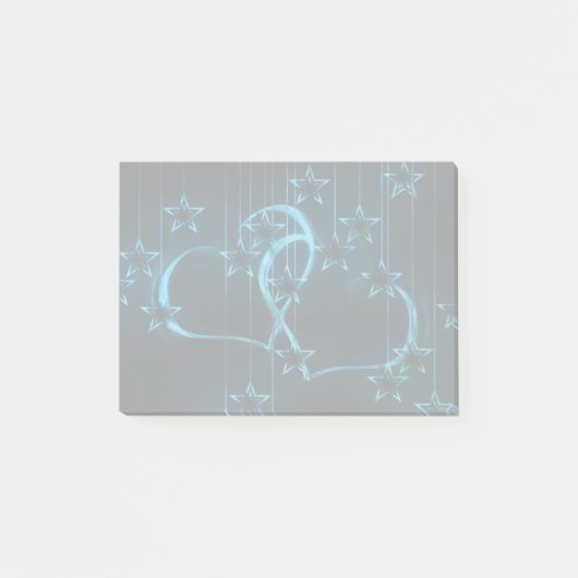 2つの青いハートおよび星 ポストイット (正面)