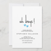 2つの青いハートとツインオーボーイズ赤ちゃんシャワー 招待状 (正面)