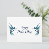 2つの青い蜂(はち)すずめのお母さんの日のカード サンキューカード (スタンド正面)