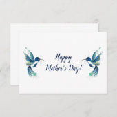 2つの青い蜂(はち)すずめのお母さんの日のカード サンキューカード (正面/裏面)