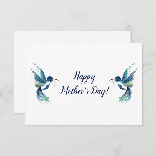 2つの青い蜂(はち)すずめのお母さんの日のカード サンキューカード (正面/裏面)