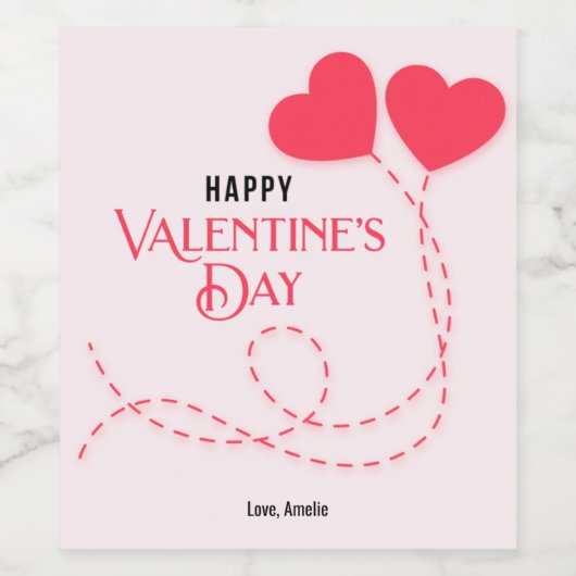 2つの飛んでいるハートバレンタインデーの挨拶 ワインラベル (シングルラベル)