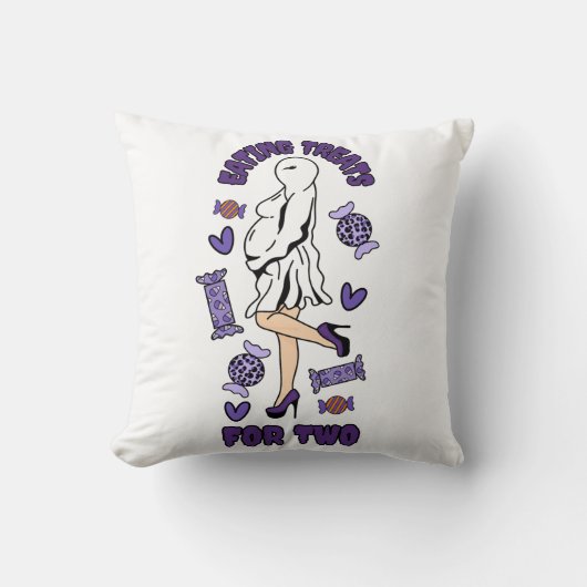 "2つの食べためののトリートメント"妊娠ハロウィンパープル クッション (正面)