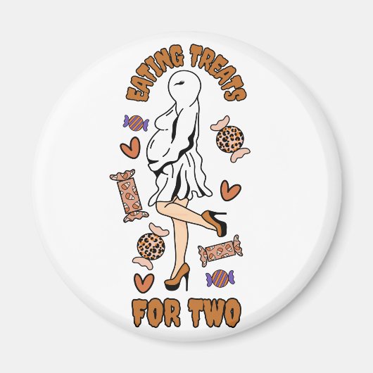 "2つの食べためののトリートメント"妊娠ハロウィーンオレンジ マグネット (正面)