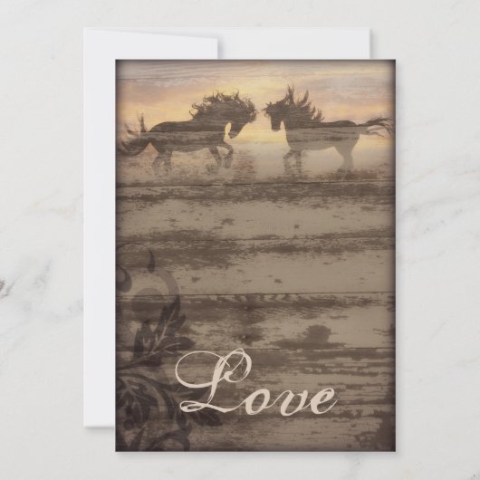 2つの馬の国素朴西部の結婚式の招待 招待状 (裏面)