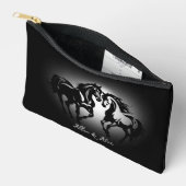 2つの馬の愛の白黒馬好きカップル アクセサリーポーチ (見開き)