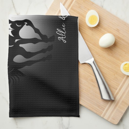 2つの馬の愛の白黒馬好きカップル キッチンタオル (四つ折り)